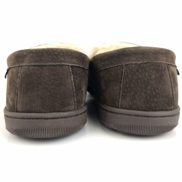 Lamo Harrison Slippers Men\'s Size 12‎ Brown Suede Leather Rubber Sole Moccasin